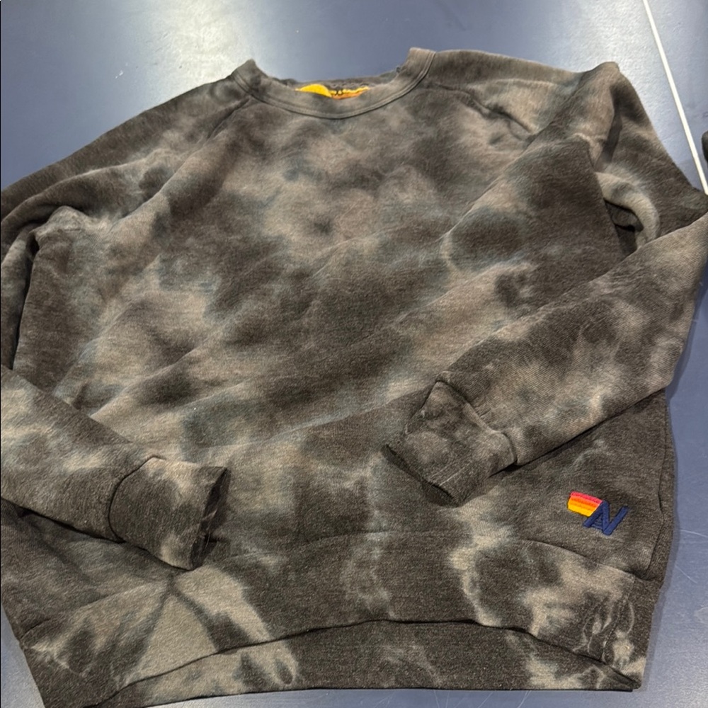 Aviator Nation Black and Gray Tie-Dye Crewneck Sweater